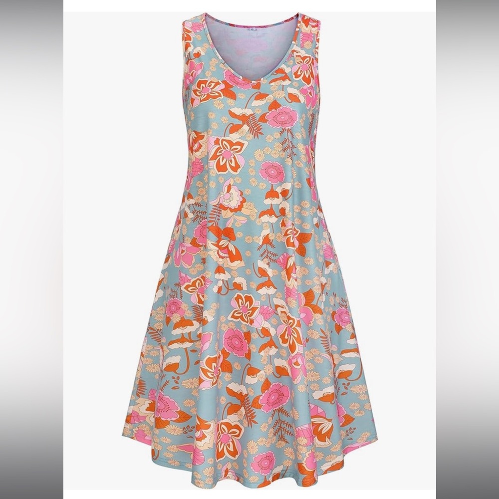 Ivicoer summer beach dress Vneck floral print tank swing dress, plus size 2X